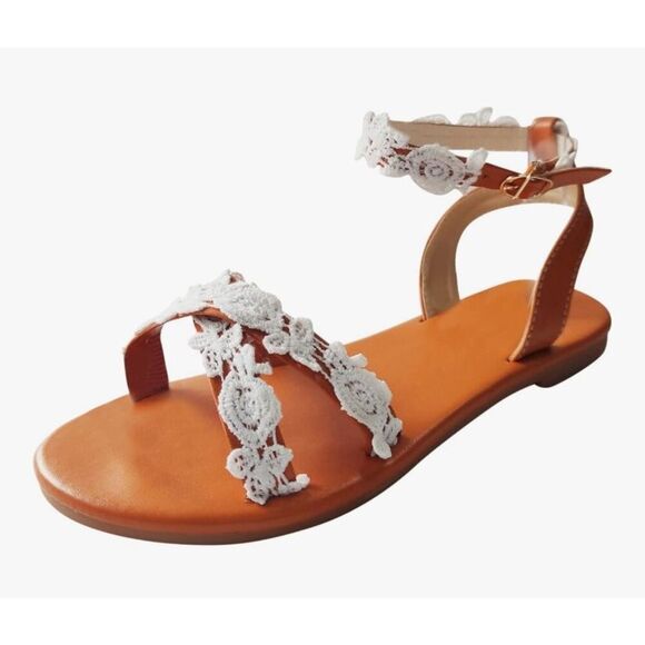 Floral Flat Sandals Ankle Strap Sz 9 Beach Bohemian Summer Boho Vacation Coast - Picture 2 of 11